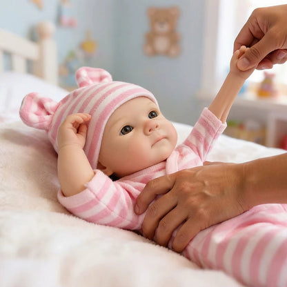 30 cm vollständig aus Silikon gefertigtes Bettie Reborn Baby Mädchen in rosa gestreiftem Outfit