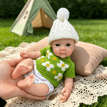 30 cm Bettie Reborn Babypuppe aus Vollsilikon Mädchen im grünen Blumenpullover
