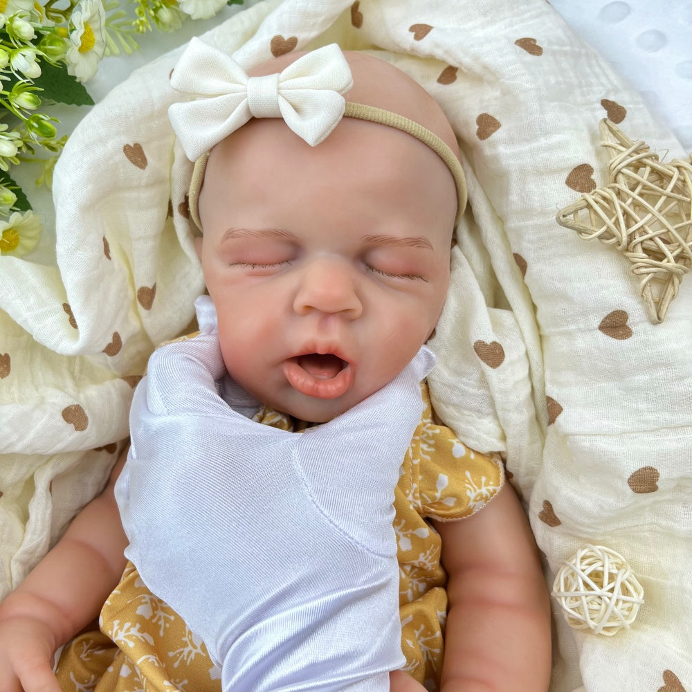 45 cm großer dehnbarer Loulou Reborn Puppen Strampler aus Vollsilikon im gelben Blumenmuster