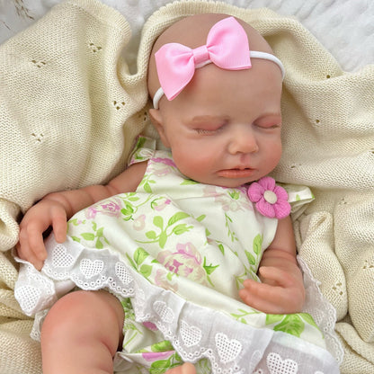 45 cm dehnbare Loulou-Reborn Puppe aus Vollsilikon im Blumenkleid
