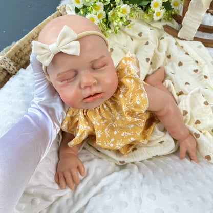45 cm großer dehnbarer Loulou Reborn Puppen Strampler aus Vollsilikon im gelben Blumenmuster