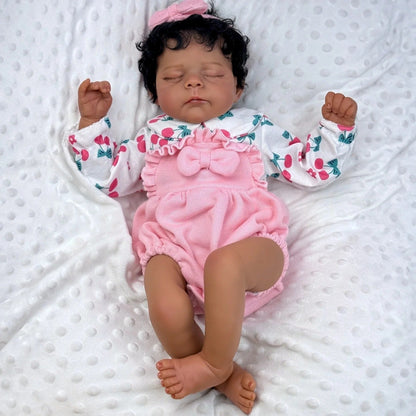 48 cm Reborn-Puppe Eric mit geschlossenen Augen weichem Körper dunkler Haut und kurzem Haar