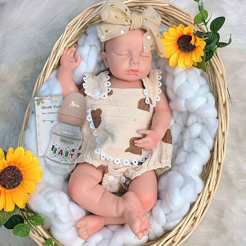 45 cm dehnbares Loulou Reborn-Mädchen aus Vollsilikon im Bären Strampler