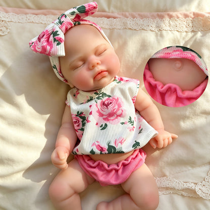 30cm dehnbare Triplets Reborn Puppen aus Vollsilikon mit geschlossenen Augen in Blumenoutfits