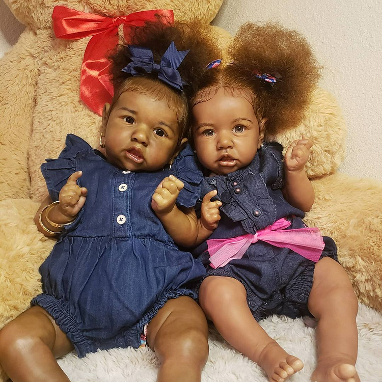 22 Zoll offene Augen lockiges Haar Afroamerikaner Reborn Puppe Zwillingsschwestern-Saskia