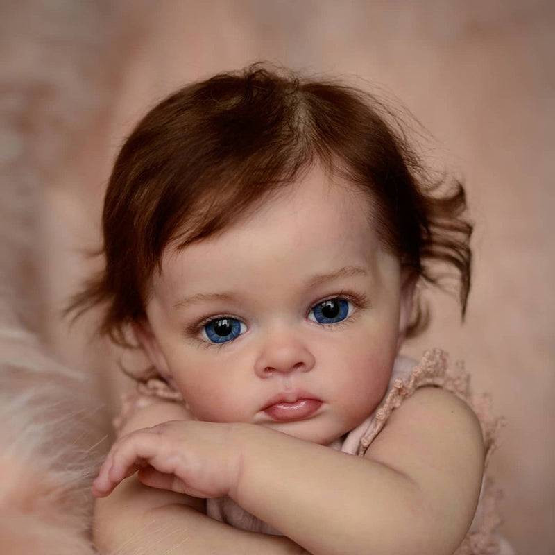 22 Zoll Magda Braun Haar Offene Augen Reborn Puppe Mädchen-Tutti