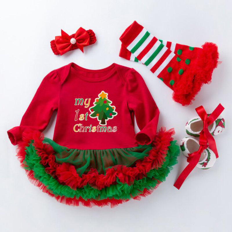 4-teiliges Süßes My First Christmas Weihnachtskleid für 21-23 Zoll Reborn Puppen