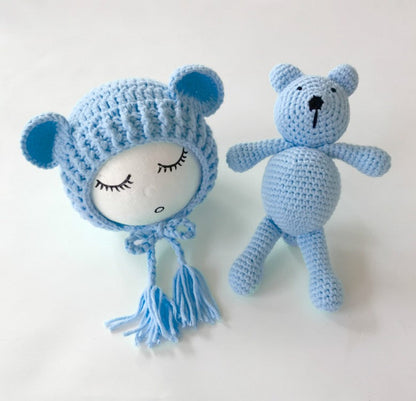 Süßer Bär Strickmütze und Spielzeug 2-teiliges Set