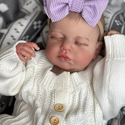 20 Zoll weiches Loulou Reborn Babypuppe Mädchen mit geschlossenen Augen im weißen Overall