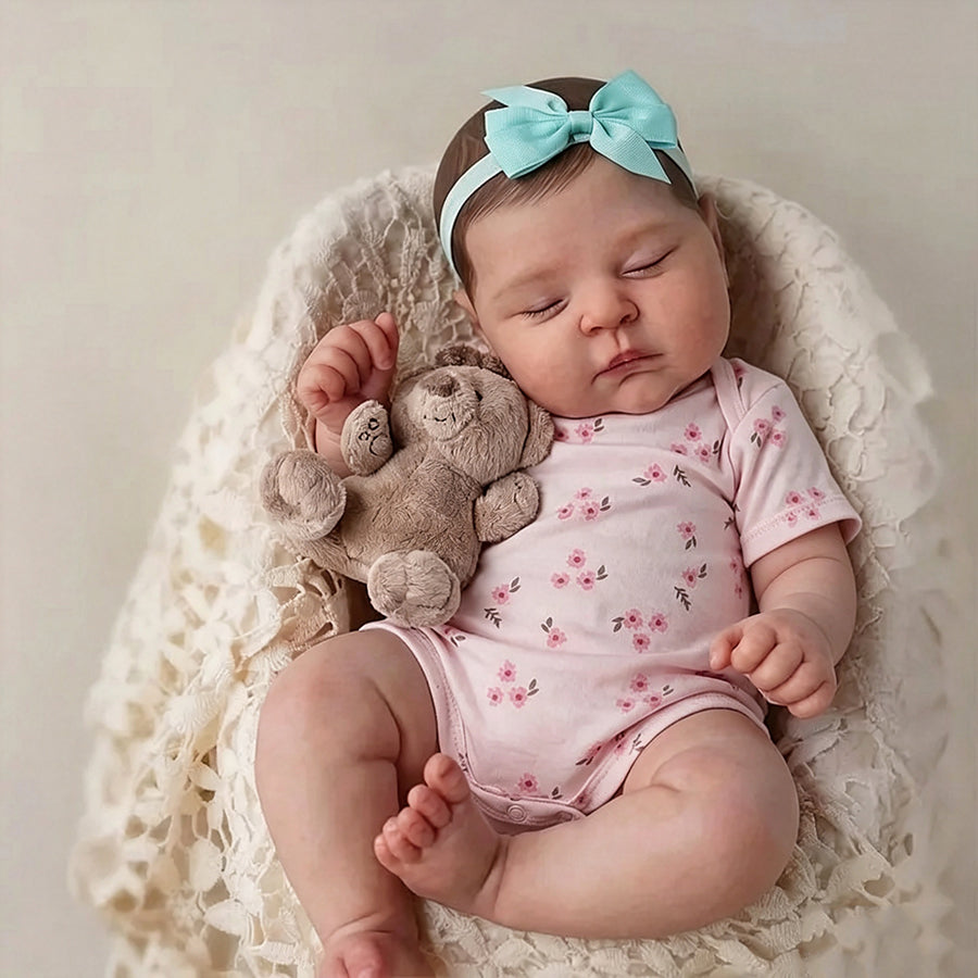 20 Zoll 3D-Haut Reborn Baby Mädchen mit geschlossenen Augen in rosa geblümter Kleidung - Peaches