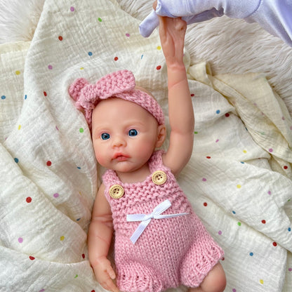 30 cm vollständig aus Silikon gefertigtes Meadow Reborn-Baby Mädchen in rosa Strickoverall