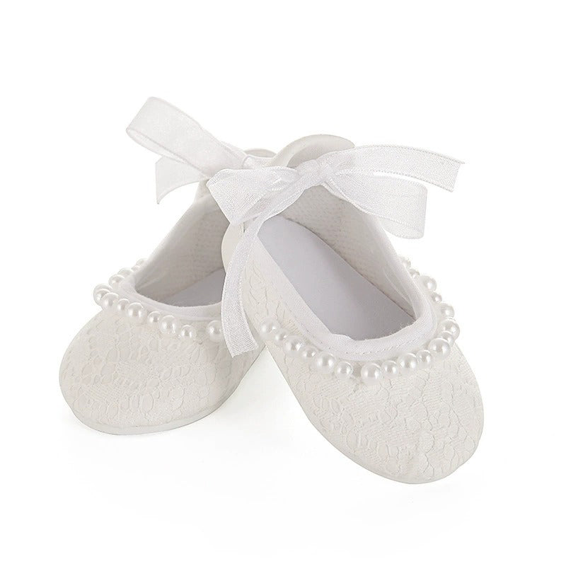 Weiße Perlenschnürschuhe für 17-18 Zoll Reborn Babypuppen