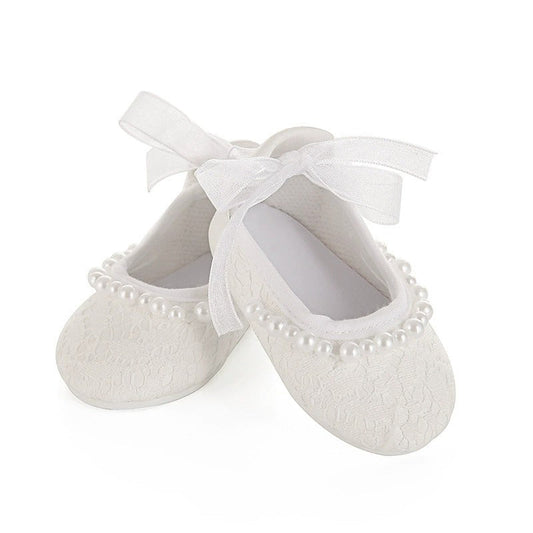 Weiße Perlenschnürschuhe für 17-18 Zoll Reborn Babypuppen