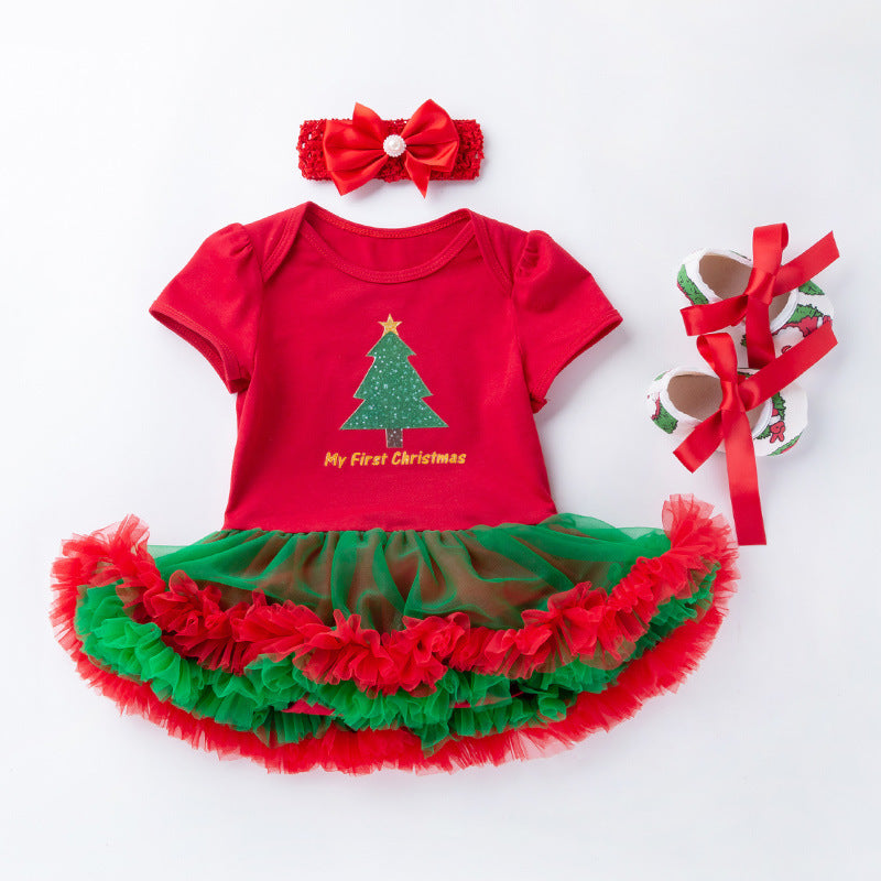 Kurzarmeliges Weihnachtskleid 3-teiliges Set für 22-23 Zoll Reborn Puppen