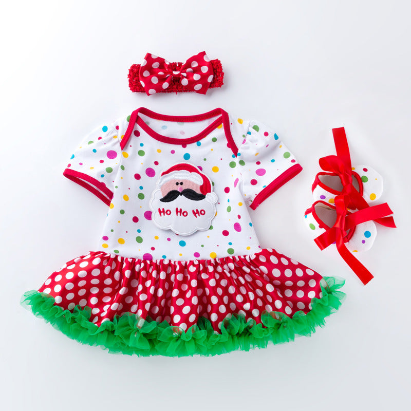Kurzarmeliges Weihnachtskleid 3-teiliges Set für 22-23 Zoll Reborn Puppen