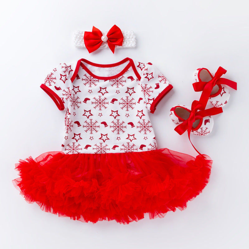Kurzarmeliges Weihnachtskleid 3-teiliges Set für 22-23 Zoll Reborn Puppen