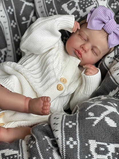 20 Zoll weiches Loulou Reborn Babypuppe Mädchen mit geschlossenen Augen im weißen Overall