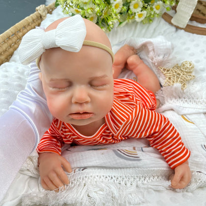 45 cm großer dehnbarer Loulou Reborn Puppen Strampler aus Vollsilikon im gelb-gestreiften Design