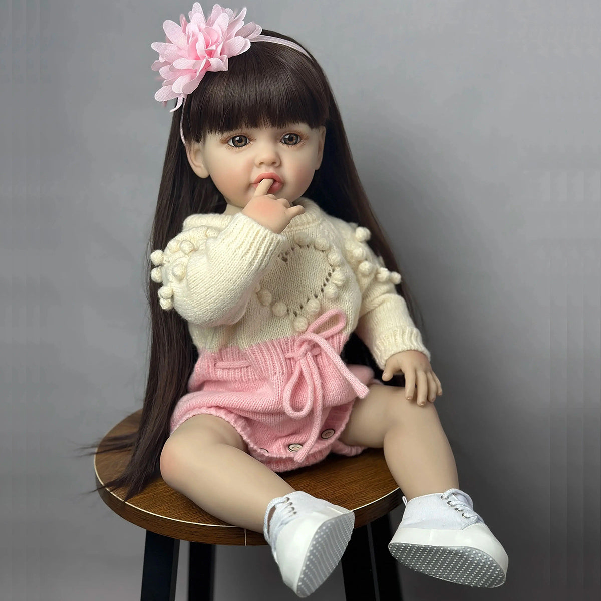22 Zoll offene Augen lange braune Haare Reborn Puppe Mädchen - Betty