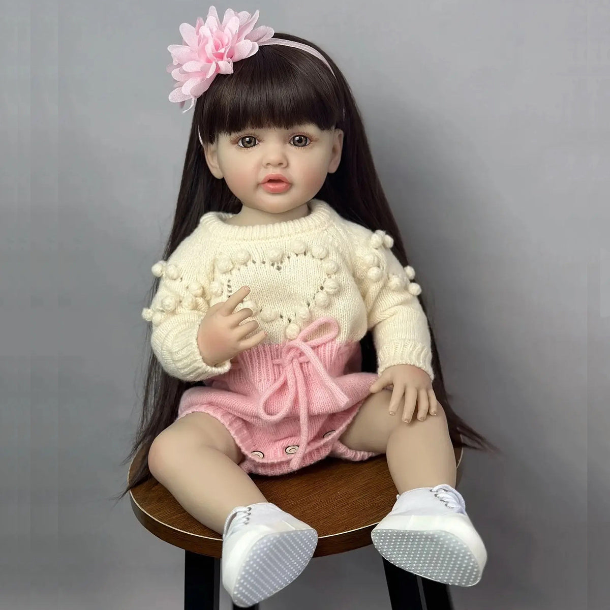 22 Zoll offene Augen lange braune Haare Reborn Puppe Mädchen - Betty