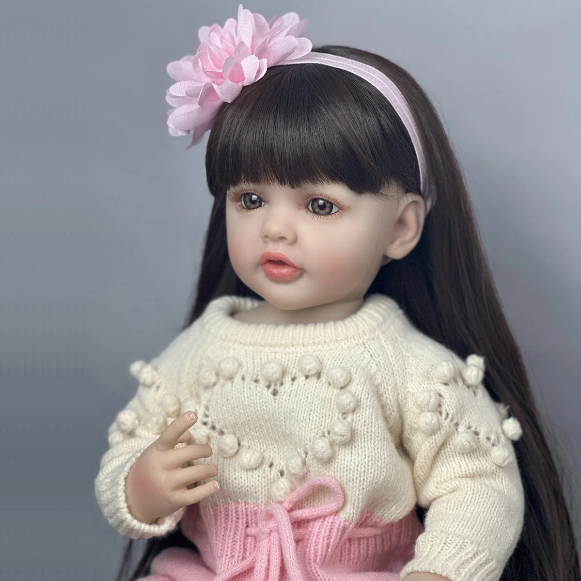 22 Zoll offene Augen lange braune Haare Reborn Puppe Mädchen - Betty