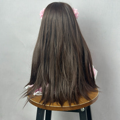 55 cm offene Augen lange braune Haare Betty Reborn Puppe Mädchen im rosa Kleid