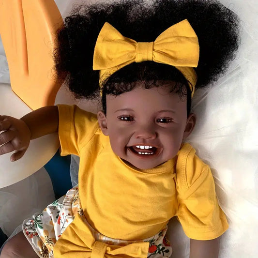 60cm Afroamerikaner Lockiges Haar Lächeln Reborn Puppe Mila