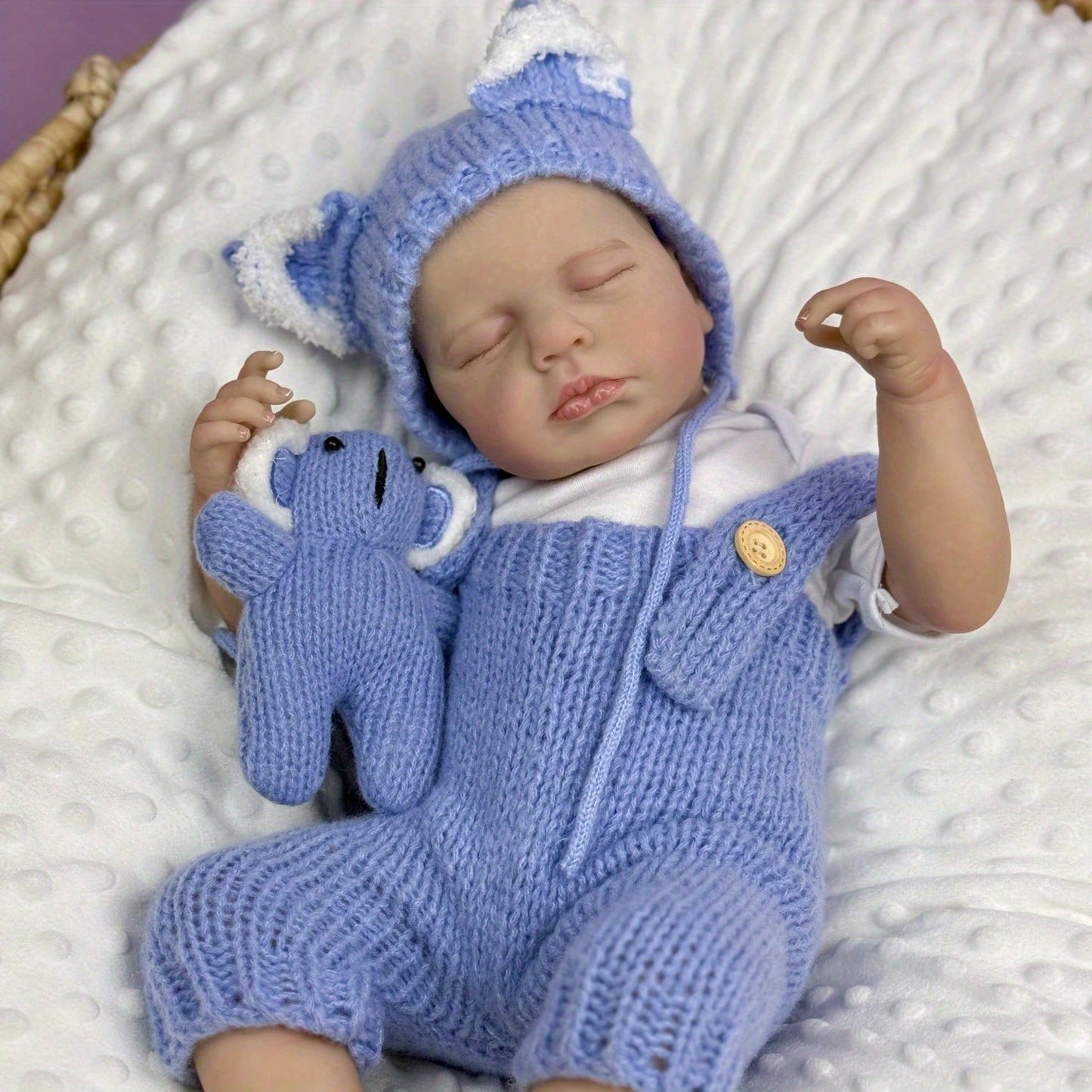 20 Zoll Loulou Reborn-Puppe mit 3D-Haut geschlossenen Augen und blauem Overall