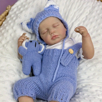 20 Zoll Loulou Reborn-Puppe mit 3D-Haut geschlossenen Augen und blauem Overall