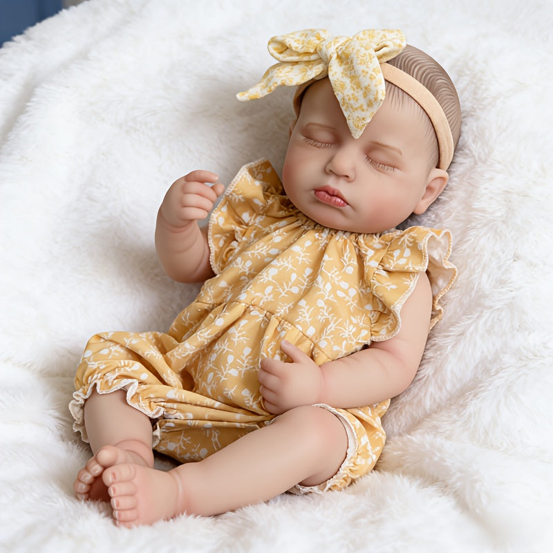 20 Zoll weiches Loulou Reborn Babypuppe Mädchen im Schlafanzug mit gelbem Blumenmuster