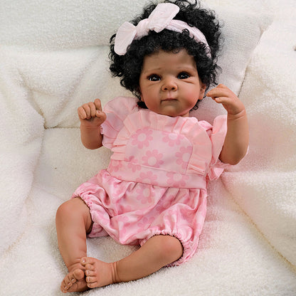 18 Zoll offene Augen lockiges Haar dunkle Haut Reborn Baby Girl-Bettie