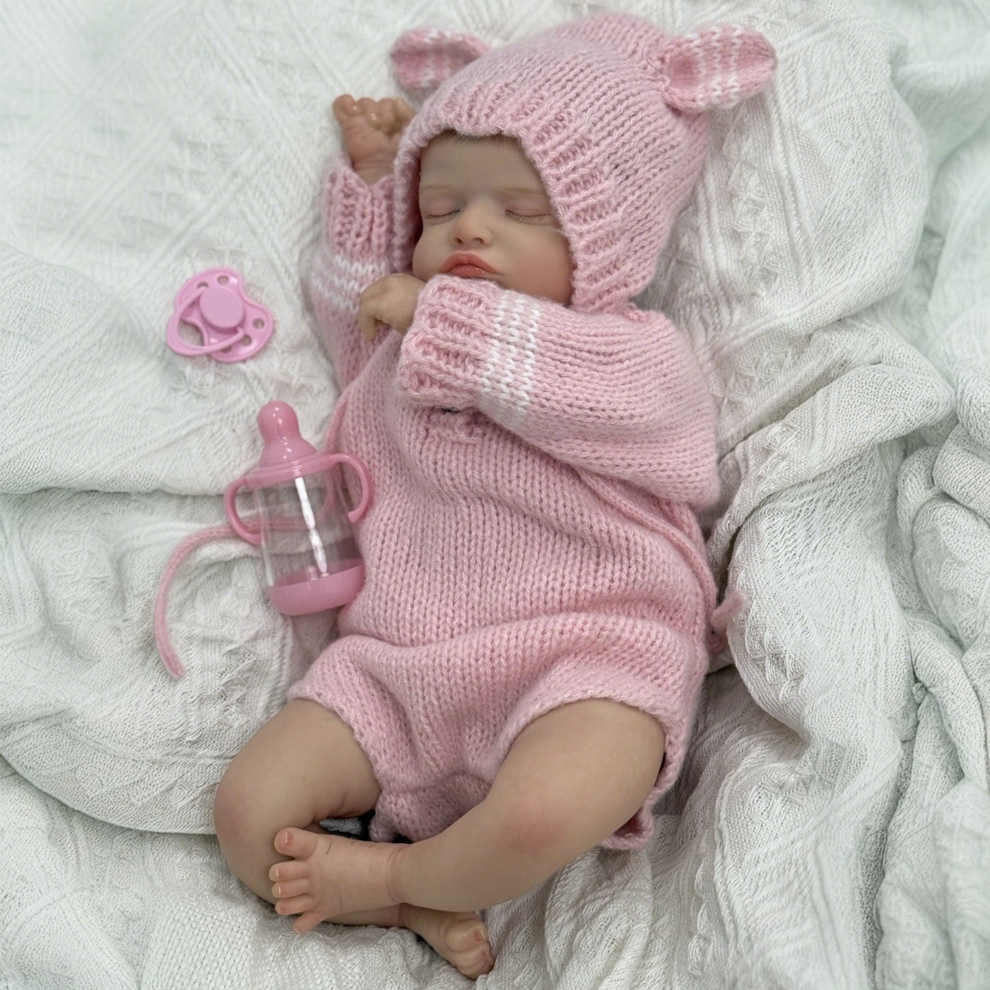20 Zoll 3D-bemalte Rosalie Reborn-Puppe Mädchen in rosa Strickkleidung