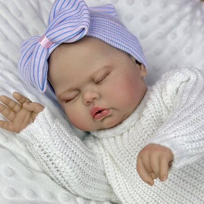 20 Zoll 3D-Reborn-Puppe mit weichem Körper geschlossenen Augen und weißem Pullover – Pickle