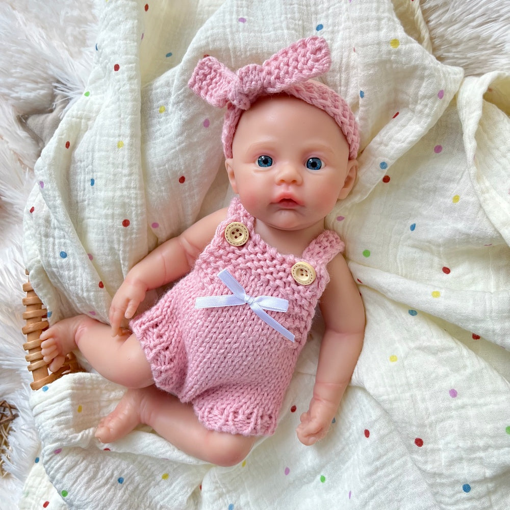 30 cm vollständig aus Silikon gefertigtes Meadow Reborn-Baby Mädchen in rosa Strickoverall