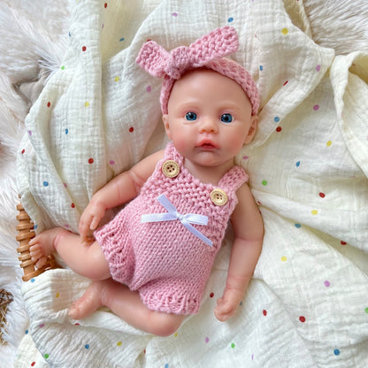 30 cm vollständig aus Silikon gefertigtes Meadow Reborn-Baby Mädchen in rosa Strickoverall