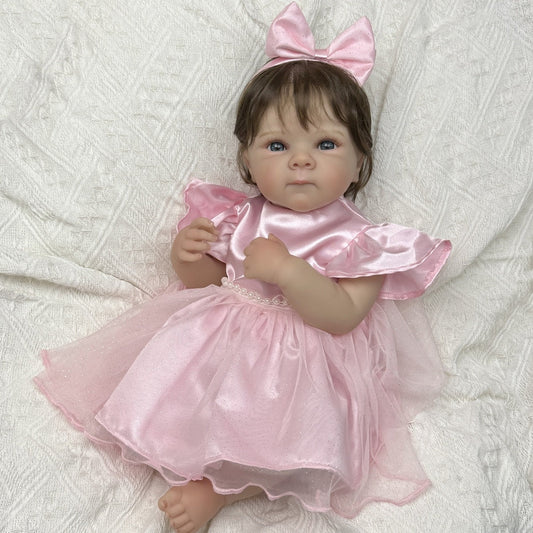 45 cm lebensechte Vinyl-Figur Bettie Reborn-Mädchen mit kurzen Haaren im rosa Kleid
