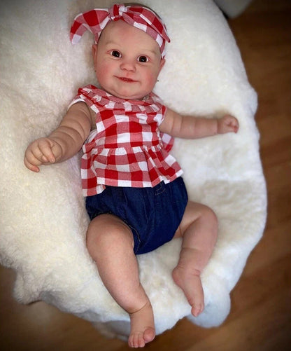 60 cm Reborn Puppe mit weichem Körper offenen Augen und rot-karierter Kleidung-Maddie