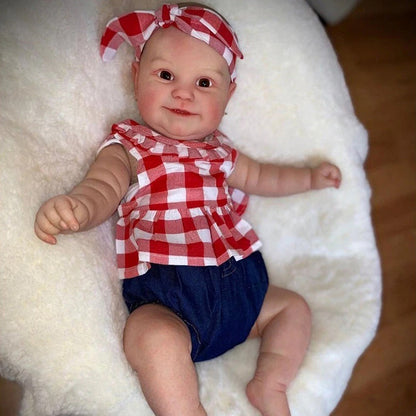 60 cm Reborn Puppe mit weichem Körper offenen Augen und rot-karierter Kleidung-Maddie