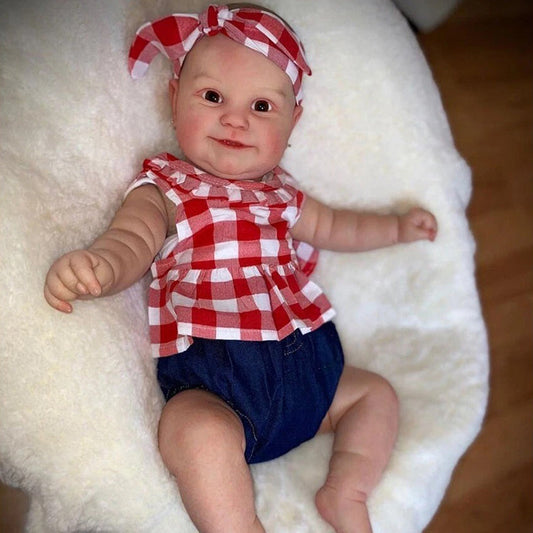 60 cm Reborn Puppe mit weichem Körper offenen Augen und rot-karierter Kleidung-Maddie