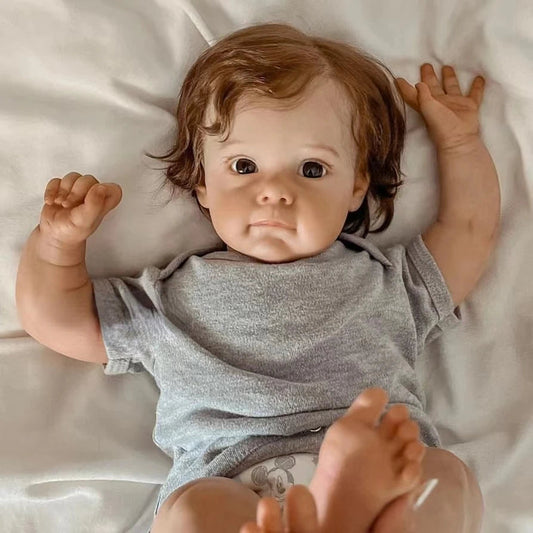 22 Zoll Lebensechte Shelley Kurze Braune Haare Reborn Puppe Mädchen-Maggie