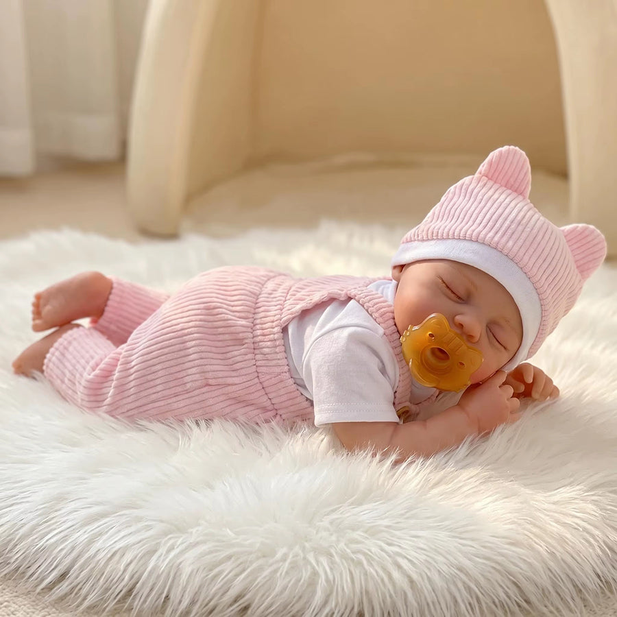 30 cm realistische Irys Reborn Puppe Mädchen aus Vollsilikon in rosa Outfits