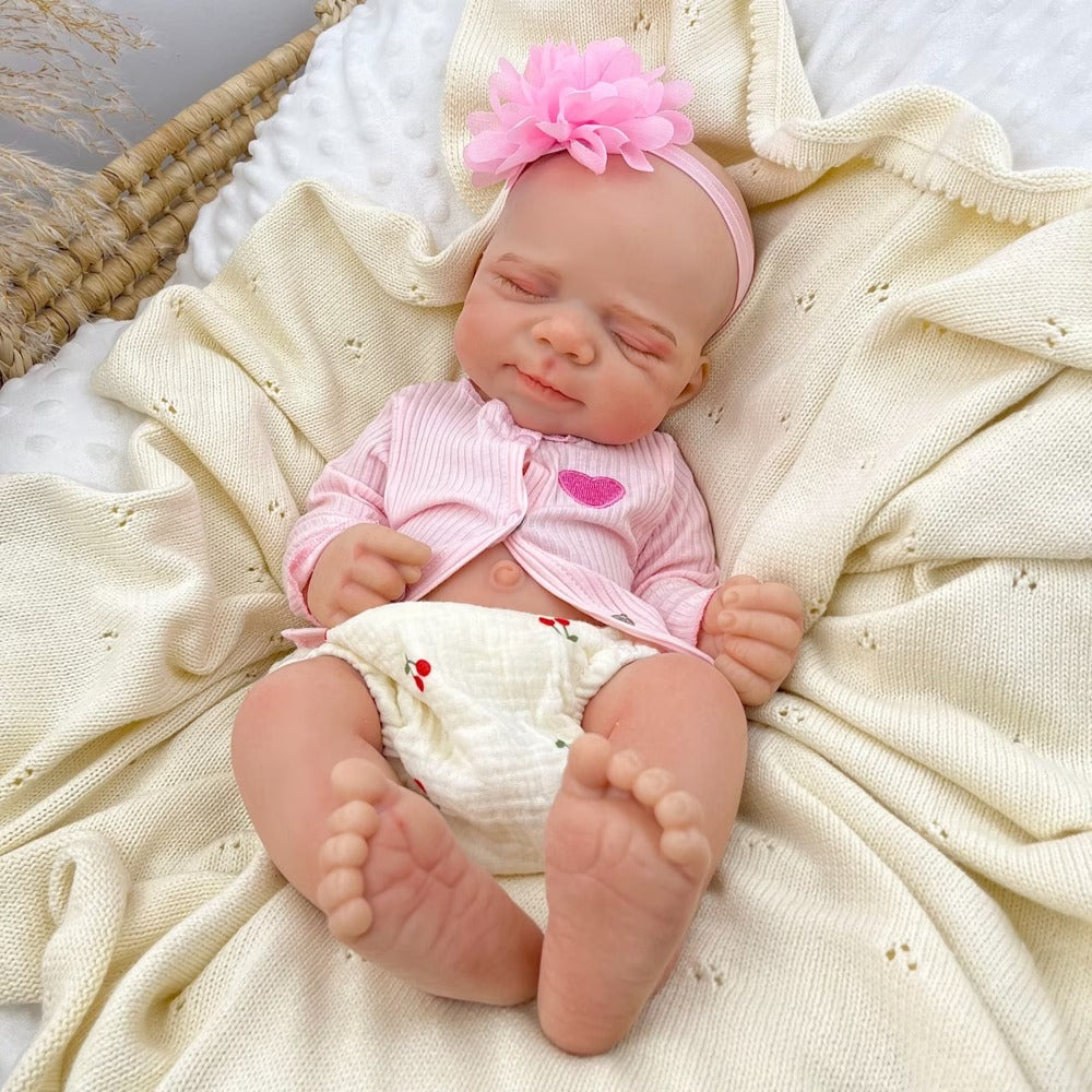 45 cm dehnbare Reborn-Puppe aus Vollsilikon schlafendes Pascale-Mädchen in rosa Outfits