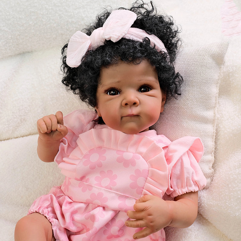 18 Zoll offene Augen lockiges Haar dunkle Haut Reborn Baby Girl-Bettie