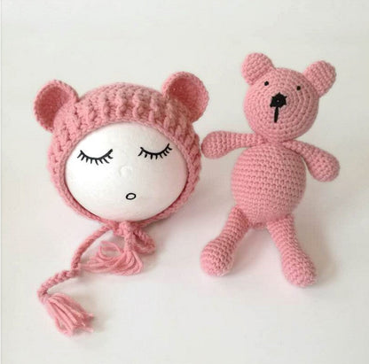 Süßer Bär Strickmütze und Spielzeug 2-teiliges Set