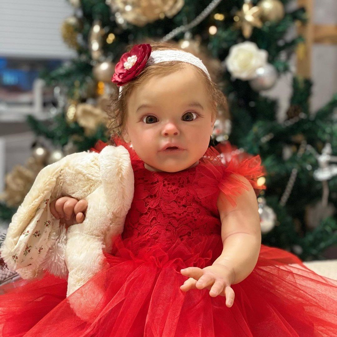 22 Zoll Reborn Puppen Mädchen mit offenen Augen und Weihnachtskleidung - Suesue