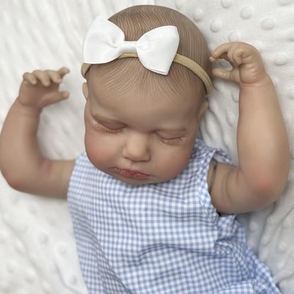 20 Zoll Loulou Reborn-Baby-Dame mit 3D-Haut geschlossenen Augen und blauem Karostrampler