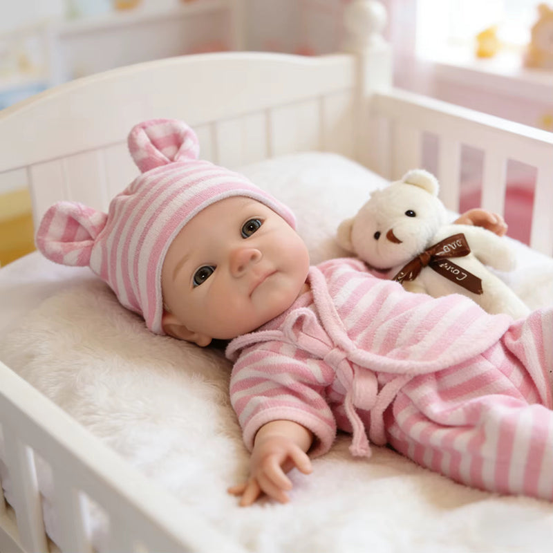 30 cm vollständig aus Silikon gefertigtes Bettie Reborn Baby Mädchen in rosa gestreiftem Outfit