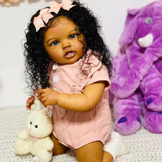 60 cm lebensechte offene Augen dunkle Haut Reborn Puppe Lottie