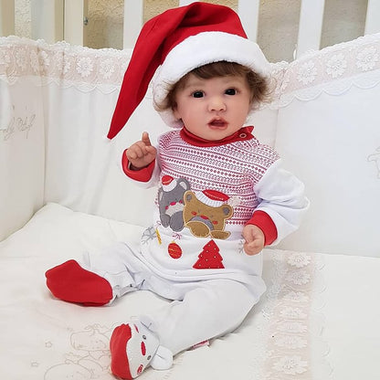 22 Zoll Reborn Puppen mit offenen Augen und Weihnachtskleidung - Saskia