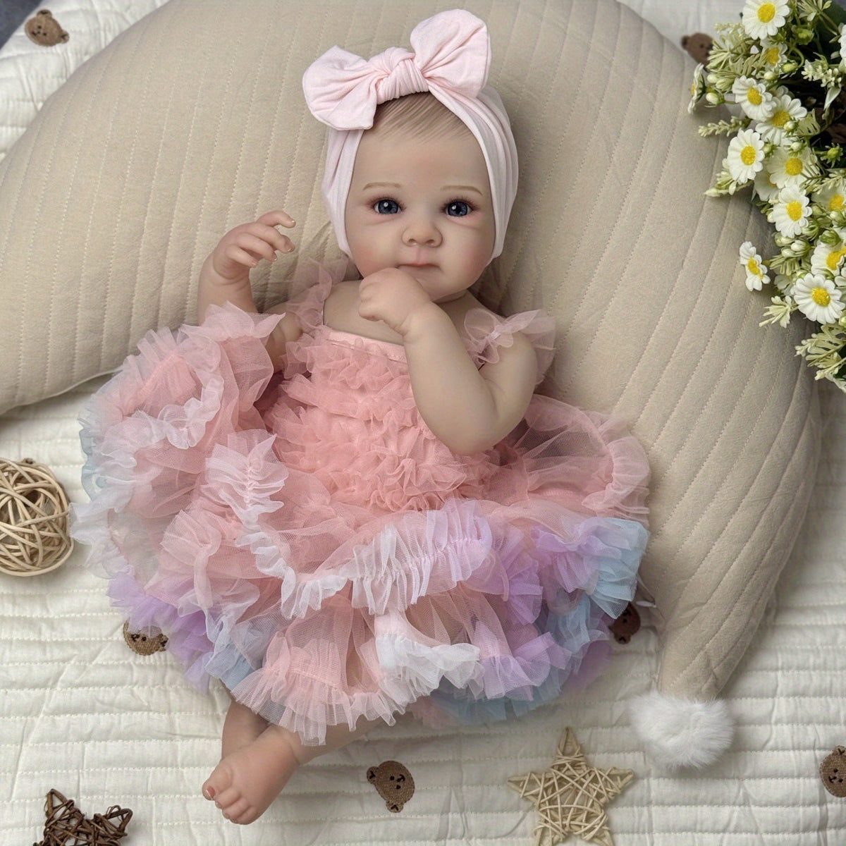48 cm Bettie Reborn BabypuppeMädchen mit offenen Augen im rosa Kleid